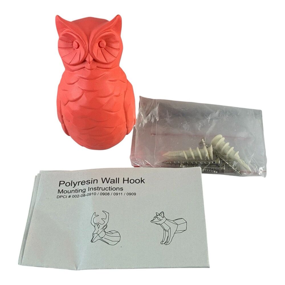 Owl Wall Hook Polyresin Target Orange with Hardware Retro Home Decor Heavy